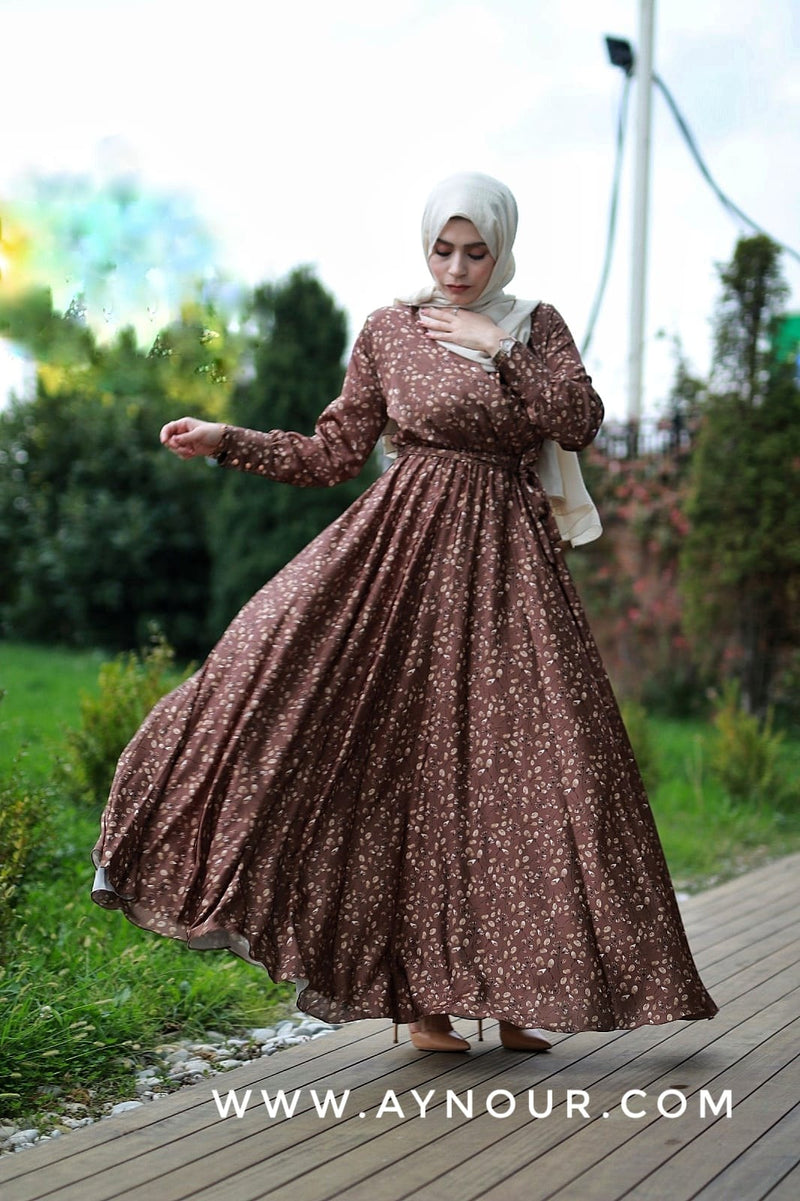 Flory Satin Brown classy Modest Dress