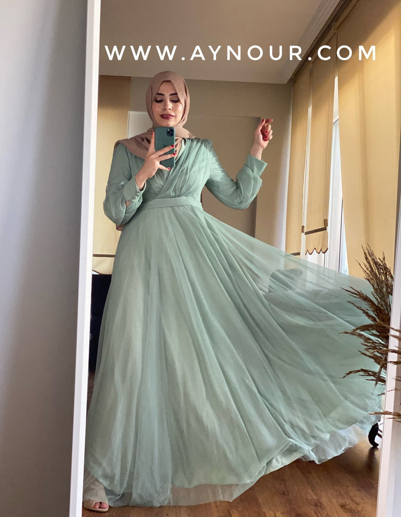 Adorable Princess Mint Modest Dress - Aynour.com