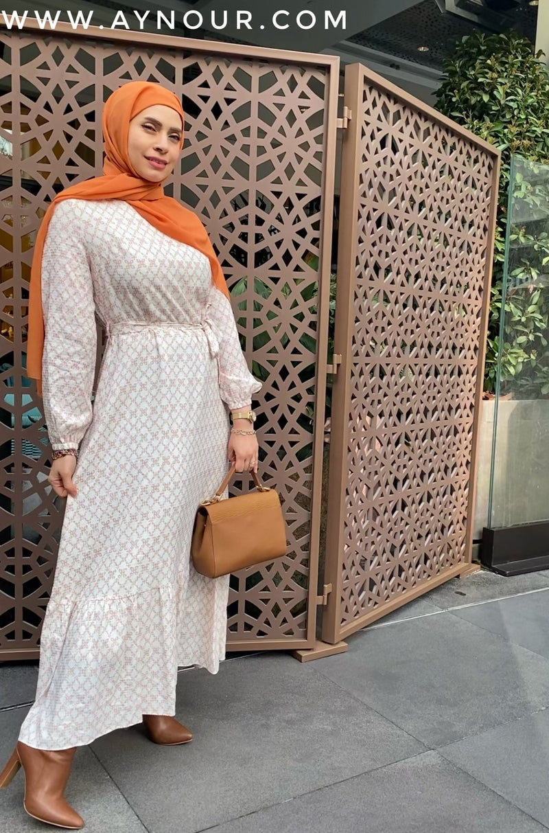 Adorable sunny and White shapes Modest Dress - Aynour.com