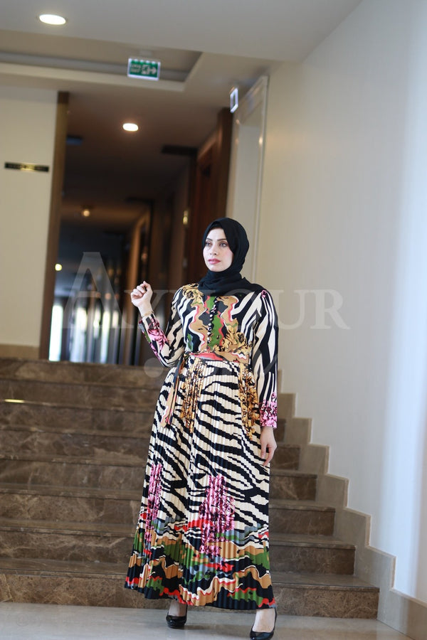 Adorable Wild Zebra Prints Modest Dress 2020 - Aynour.com