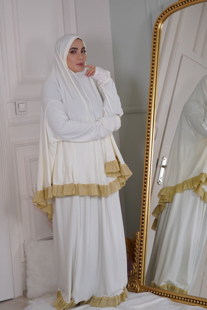 Angelic Breathable Prayer Set 2 Piece Headscarf Skirt Islamic Hijab Luxurious Cotton Lycra - Aynour.com