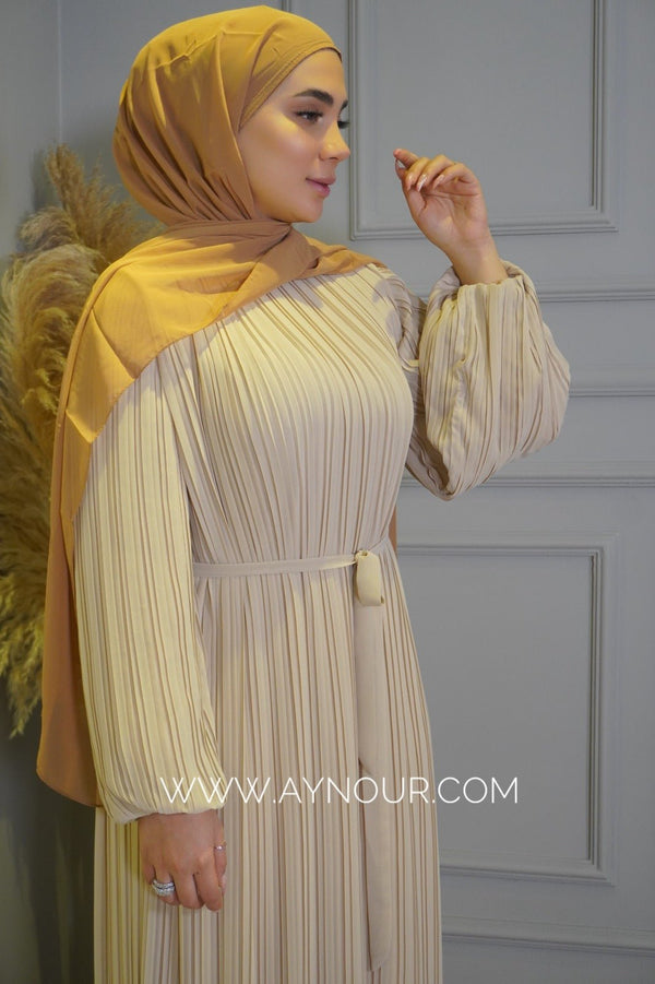 Bieage Pleated chiffon with belt fully lined Modest Dress autumn collection 2022 - Aynour.com