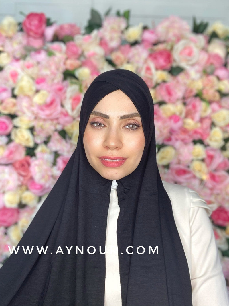 Black instant cotton cross luxrious smart no pin scarf Instant Hijab 2021 - Aynour.com