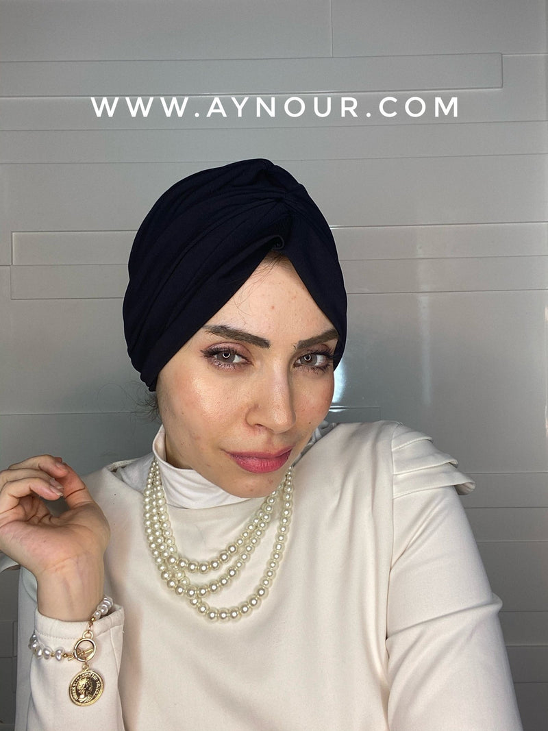 Cross turban black 2 styles instant Hijab 2021 - Aynour.com