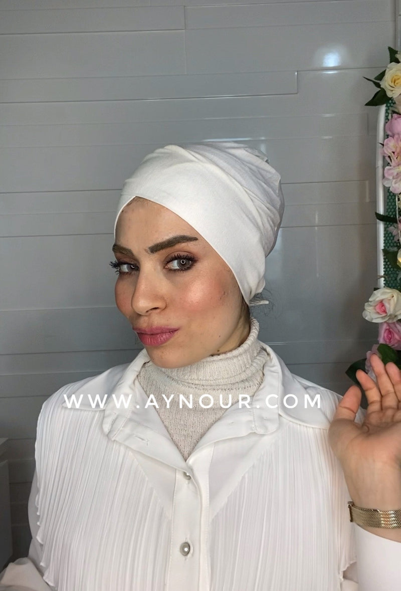 Cross Under scarf white tube Hijab 2021 - Aynour.com