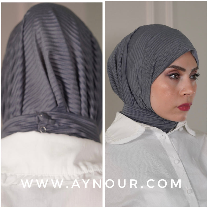 Dark Gray Color cotton breathable Best Instant Hijab 2022 - Aynour.com