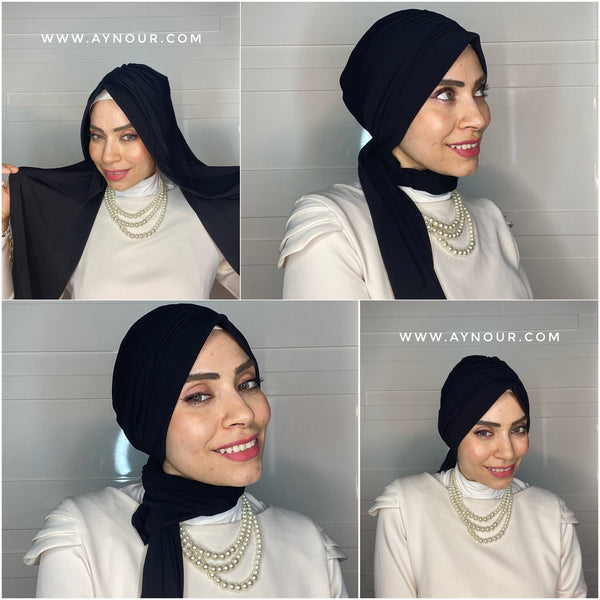 Easy turban black 2 styles instant Hijab 2021 - Aynour.com