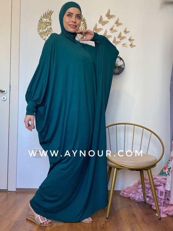 Elegant green Breathable Prayer 1Piece Headscarf and long jilbab abaya many styles Hijab Luxurious Cotton Lycra - Aynour.com