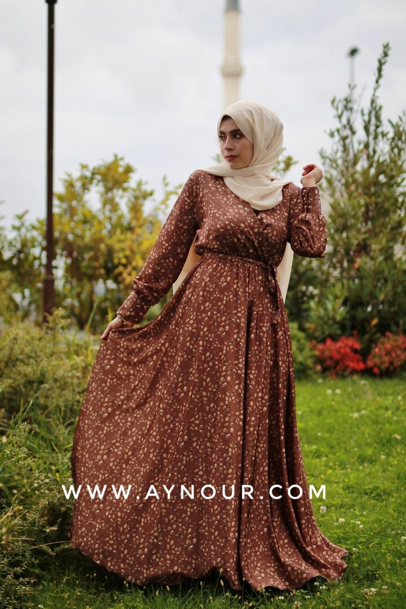 Flory Satin Brown EVENT Modest Dress 2020 - Aynour.com