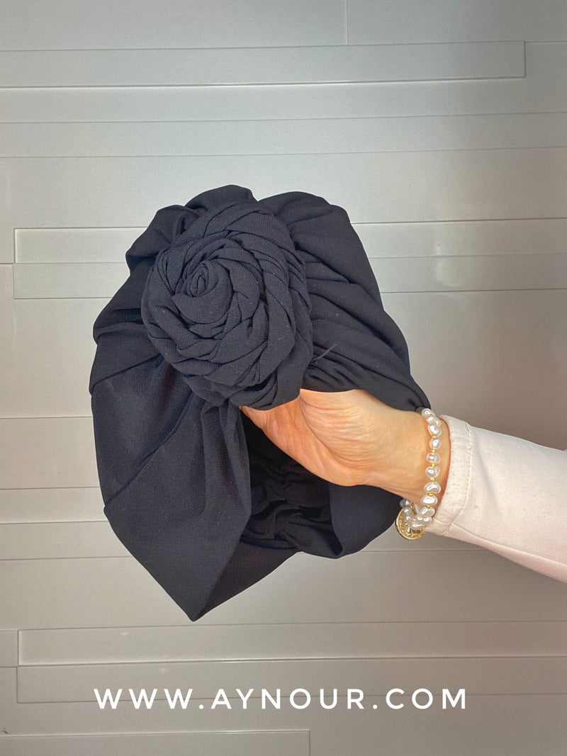 Flower turban black 2 styles instant Hijab 2021 - Aynour.com
