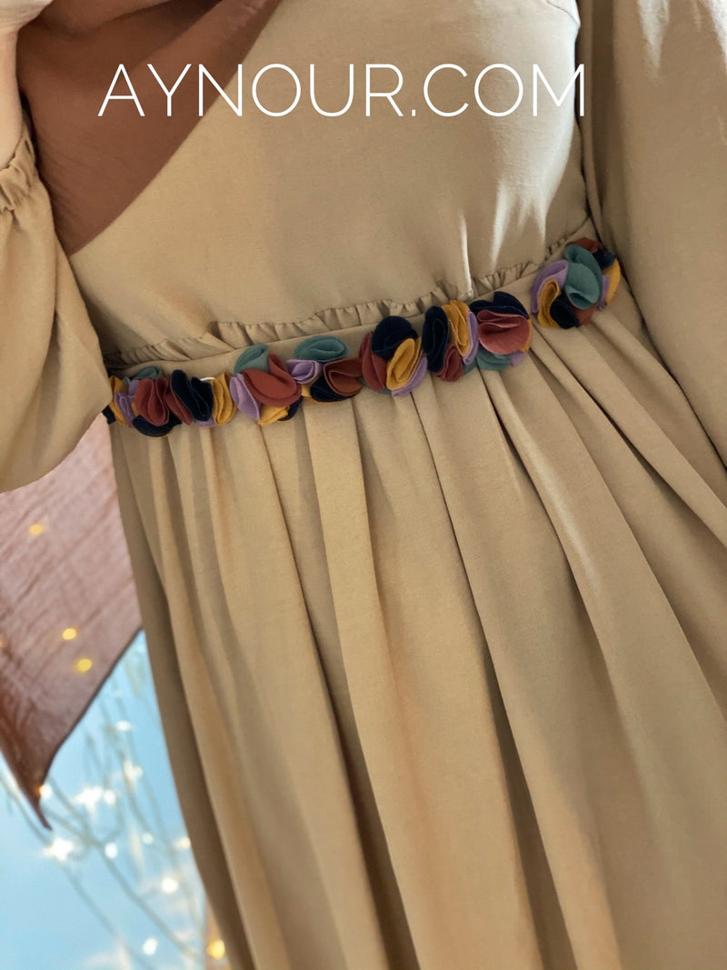 Flowery Brown regular and plus size Modest Dress 2020 - Aynour.com