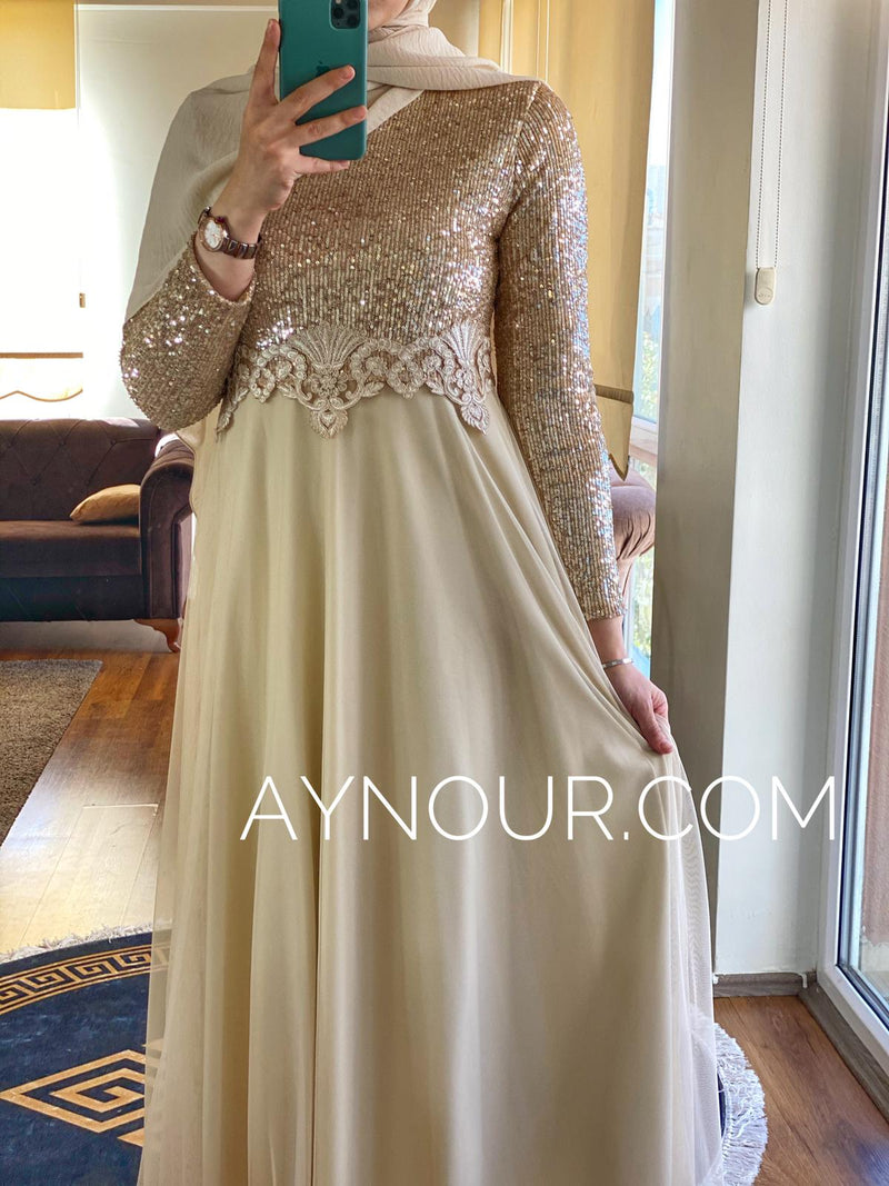Gold Princess shine regular and plus size Modest Dress 2020 - Aynour.com