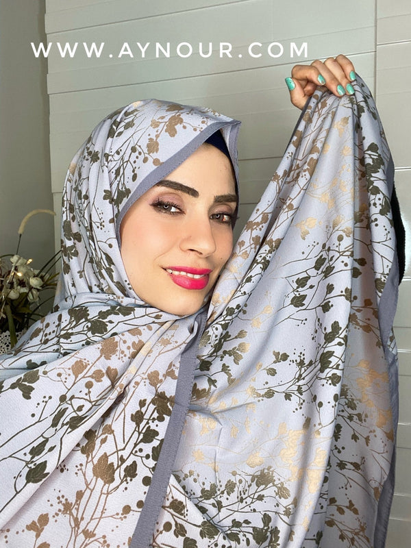 Graish flowery mix Printed non transparent luxurious fabric Hijab 2021 - Aynour.com