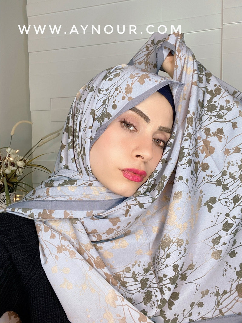 Graish flowery mix Printed non transparent luxurious fabric Hijab 2021 - Aynour.com