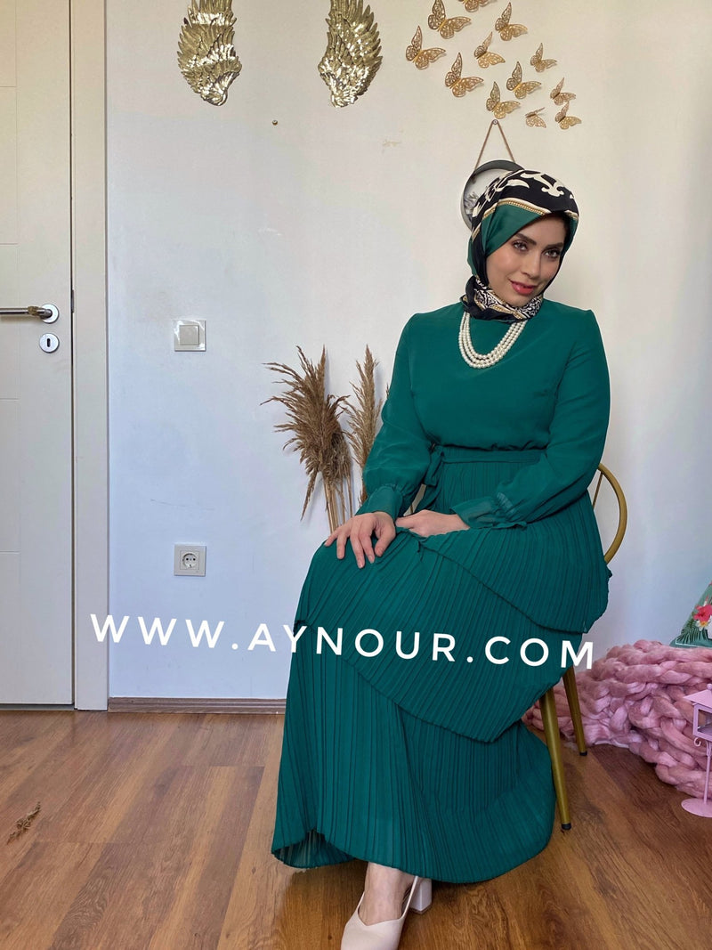 Green chiffon Vibes Modest Dress - Aynour.com