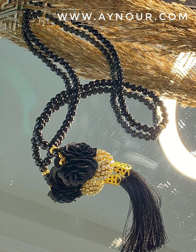 Jewellery black with gold Tasbeeh Tasbih beads pray Islam 2021 - Aynour.com