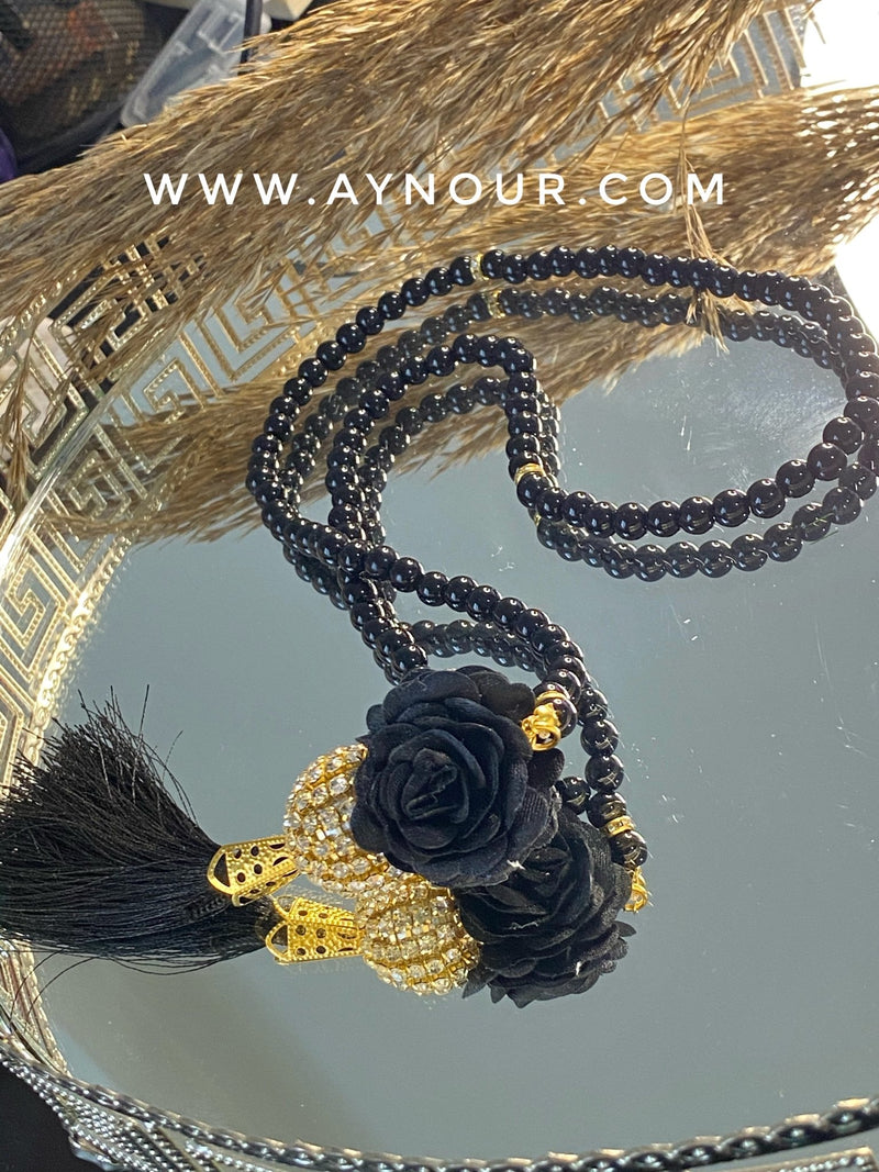 Jewellery black with gold Tasbeeh Tasbih beads pray Islam 2021 - Aynour.com