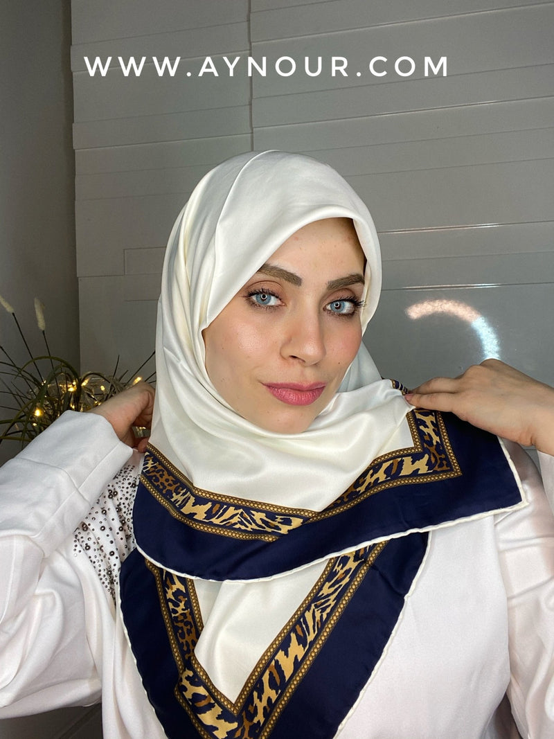 Luxury leopard print frame satin squared classy non transparent luxurious fabric Hijab 2021 - Aynour.com