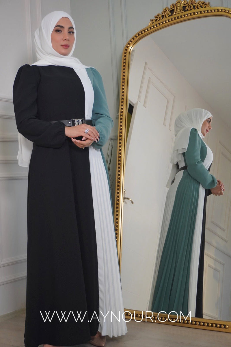Mint three shades Modest Dress Eid collection 2022 - Aynour.com