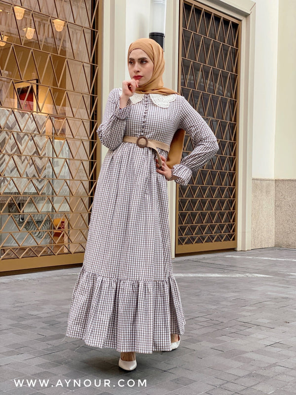 Natural vibes soft Modest Dress with belt spring collection 2021 - Aynour.com