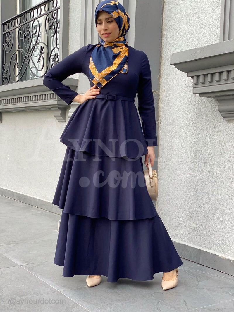 Navy Royal Dress Autumn collection 2020 - Aynour.com