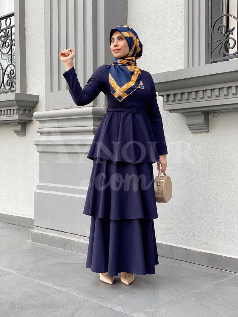 Navy Royal Dress Autumn collection 2020 - Aynour.com