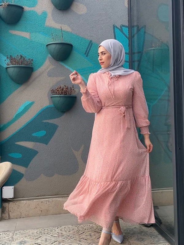 Romantic vibes fully lined chiffon Modest Dress - Aynour.com