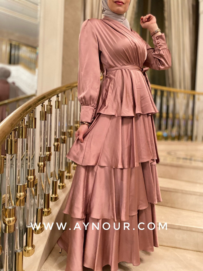 Rosy Classic satin layers Modest Eid collection 2021 - Aynour.com