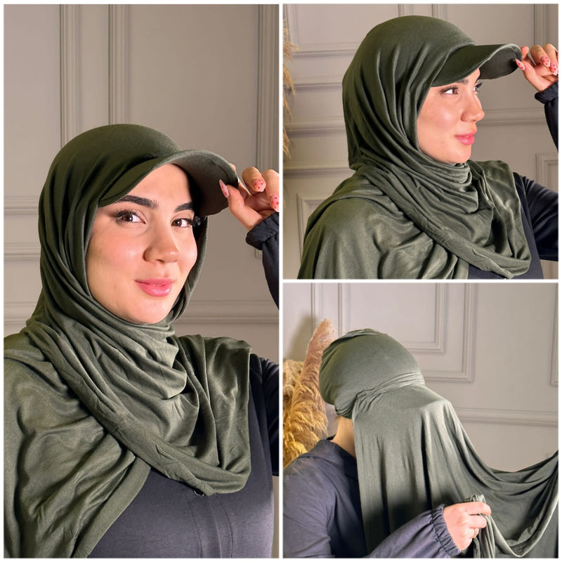 Sporty COTTON cap luxurious with long hijab hat on instant Hijab - Aynour.com